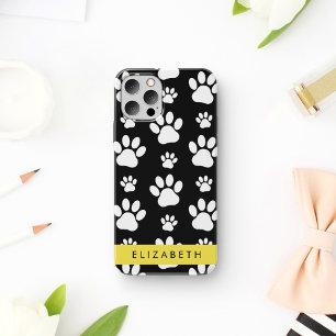 Paw Pattern, Dog Paws, Black and White, Your Name iPhone 16 Case