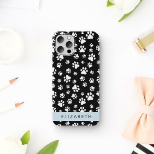 Paw Pattern, Dog Paws, Black and White, Your Name iPhone 16 Case