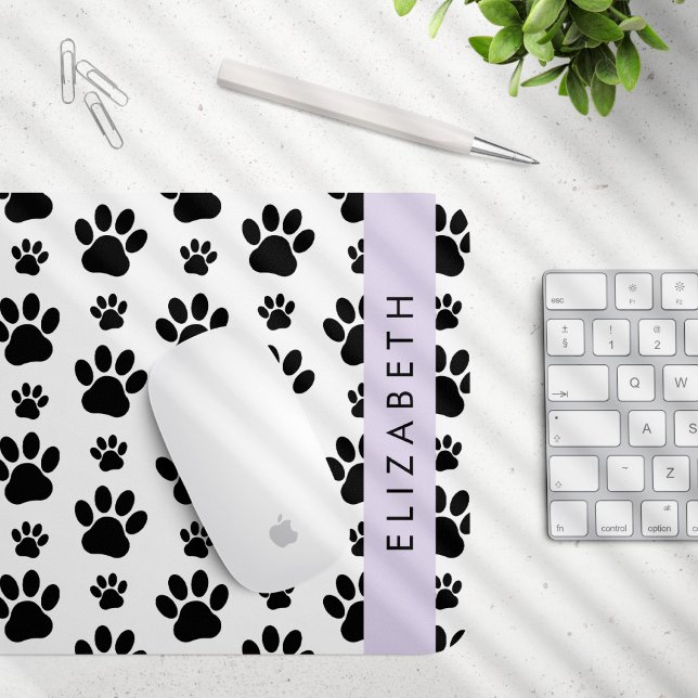 Paw Pattern, Dog Paws, Black and White, Your Name Mouse Pad (Creator Uploaded)