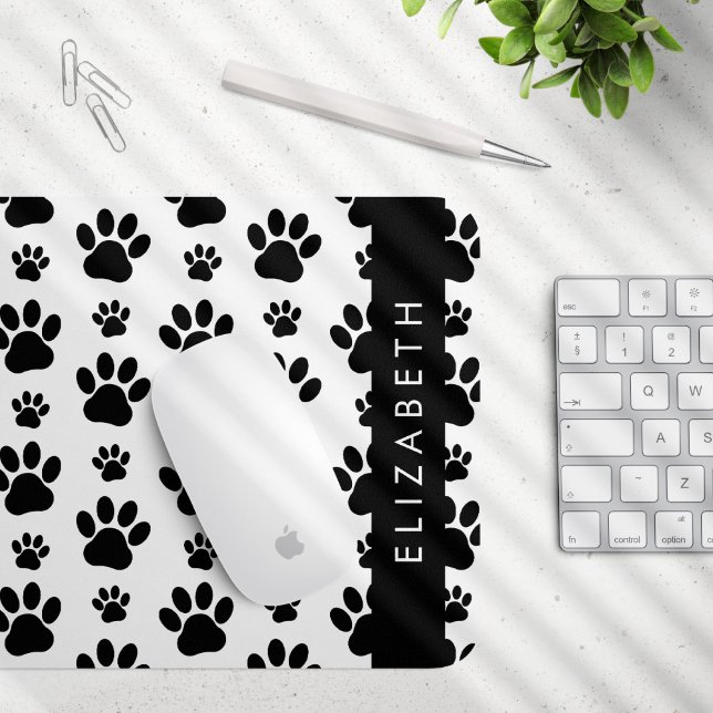 Paw Pattern, Dog Paws, Black and White, Your Name Mouse Pad (Creator Uploaded)