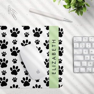 Paw Pattern, Dog Paws, Black and White, Your Name Mouse Pad