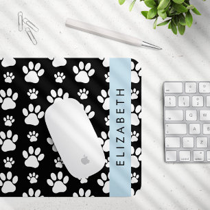 Paw Pattern, Dog Paws, Black and White, Your Name Mouse Pad