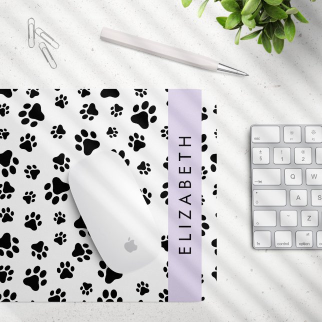 Paw Pattern, Dog Paws, Black and White, Your Name Mouse Pad (Creator Uploaded)
