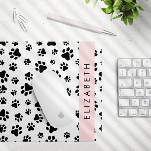 Paw Pattern, Dog Paws, Black and White, Your Name Mouse Pad
