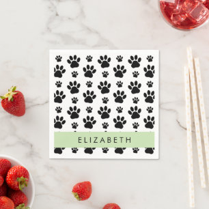 Paw Pattern, Dog Paws, Black and White, Your Name Napkin