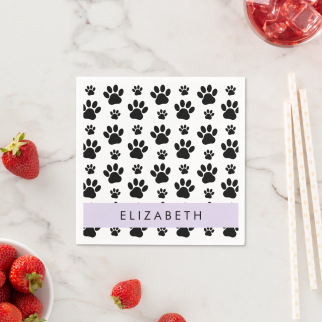Paw Pattern, Dog Paws, Black and White, Your Name Napkin (Insitu)