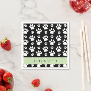 Paw Pattern, Dog Paws, Black and White, Your Name Napkin