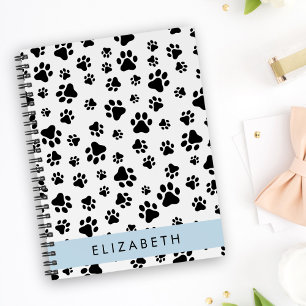 Paw Pattern, Dog Paws, Black and White, Your Name Notebook