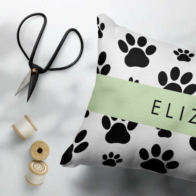 Paw Pattern, Dog Paws, Black and White, Your Name Pillowcase (Creator Uploaded)