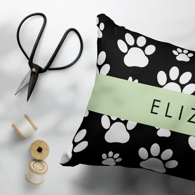 Paw Pattern, Dog Paws, Black and White, Your Name Pillowcase (Creator Uploaded)