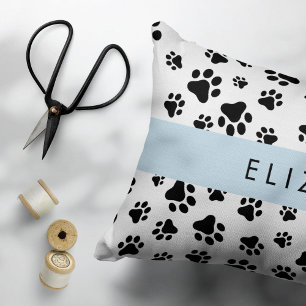 Paw Pattern, Dog Paws, Black and White, Your Name Pillowcase