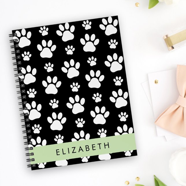 Paw Pattern, Dog Paws, Black and White, Your Name Planner (Creator Uploaded)
