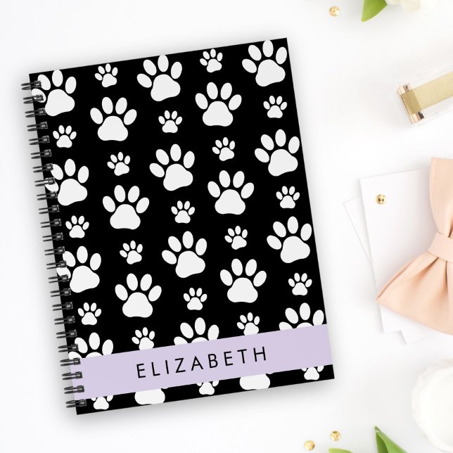 Paw Pattern, Dog Paws, Black and White, Your Name Planner (Creator Uploaded)