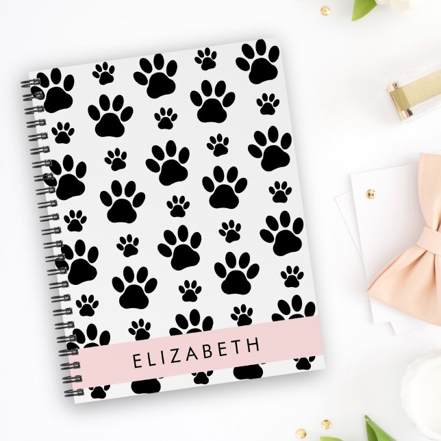 Paw Pattern, Dog Paws, Black and White, Your Name Planner (Creator Uploaded)