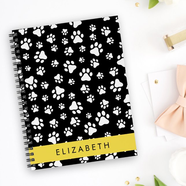 Paw Pattern, Dog Paws, Black and White, Your Name Planner (Creator Uploaded)