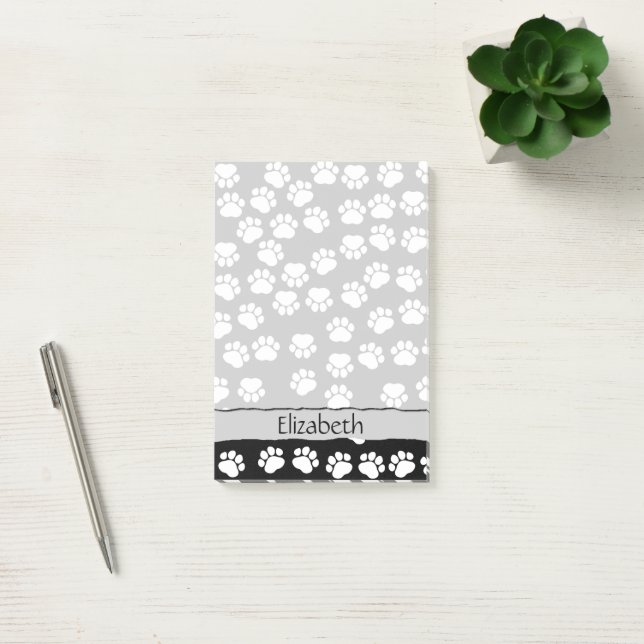 Paw Pattern, Dog Paws, Black and White, Your Name Post-it Notes (Office)