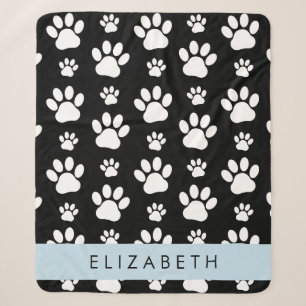 Paw Pattern, Dog Paws, Black and White, Your Name Sherpa Blanket