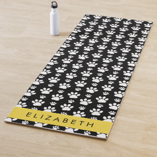 Paw Pattern, Dog Paws, Black and White, Your Name Yoga Mat