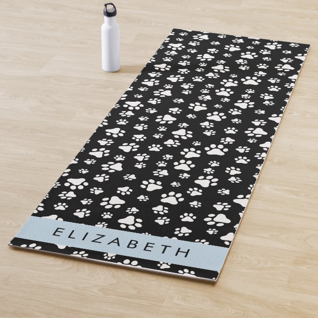 Paw Pattern, Dog Paws, Black and White, Your Name Yoga Mat (In Situ)