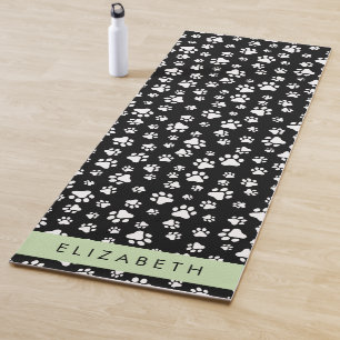 Paw Pattern, Dog Paws, Black and White, Your Name Yoga Mat