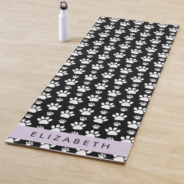 Paw Pattern, Dog Paws, Black and White, Your Name Yoga Mat (In Situ)