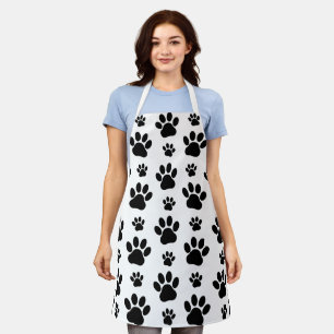 Paw Pattern, Dog Paws, Paw Prints, Black and White Apron