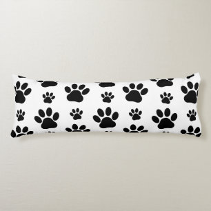 Paw Pattern, Dog Paws, Paw Prints, Black and White Body Cushion