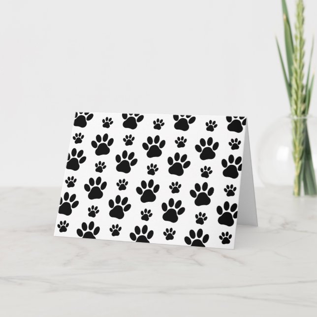 Paw Pattern, Dog Paws, Paw Prints, Black and White Card (Front)