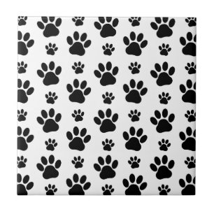 Paw Pattern, Dog Paws, Paw Prints, Black and White Ceramic Tile