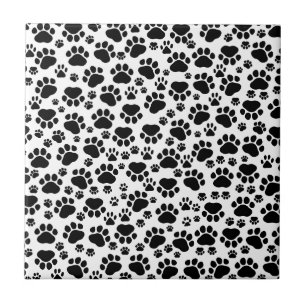 Paw Pattern, Dog Paws, Paw Prints, Black and White Ceramic Tile