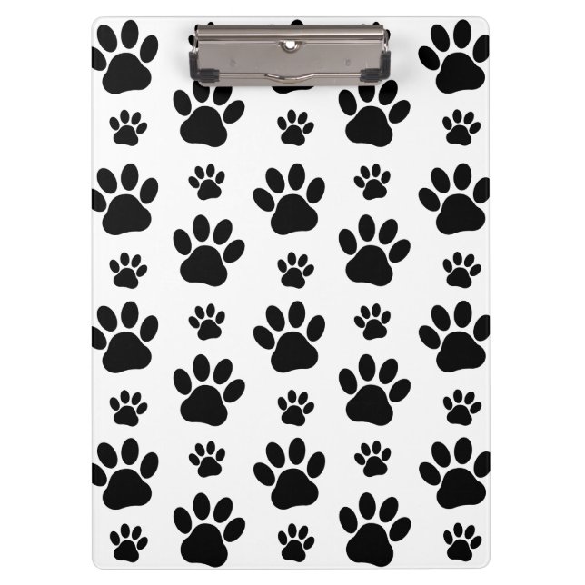 Paw Pattern, Dog Paws, Paw Prints, Black and White Clipboard (Front)