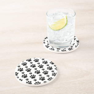 Paw Pattern, Dog Paws, Paw Prints, Black and White Coaster
