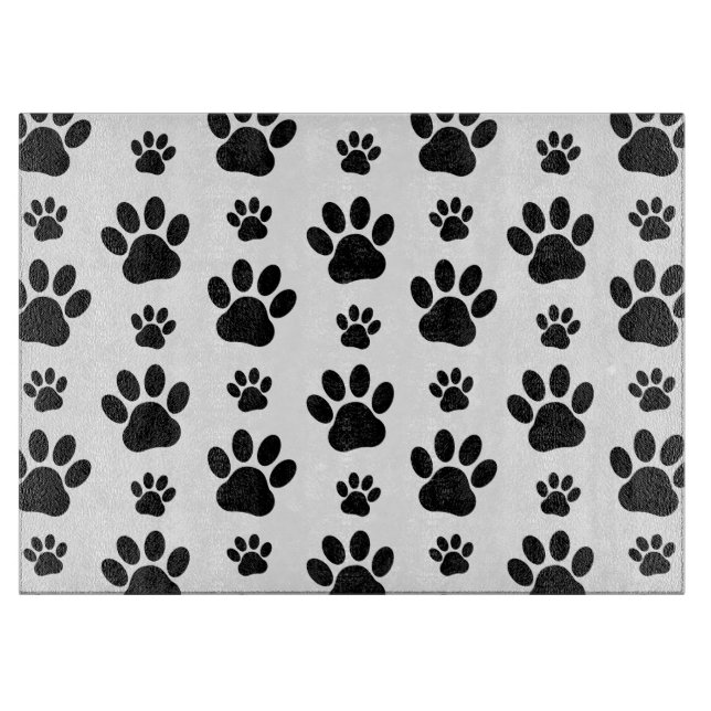 Paw Pattern, Dog Paws, Paw Prints, Black and White Cutting Board (Front)