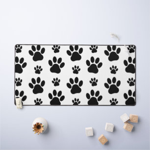 Paw Pattern, Dog Paws, Paw Prints, Black and White Desk Mat