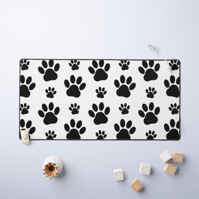Paw Pattern, Dog Paws, Paw Prints, Black and White Desk Mat (Kids Table)