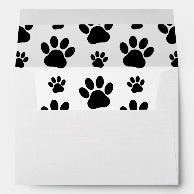 Paw Pattern, Dog Paws, Paw Prints, Black and White Envelope (Back (Bottom))