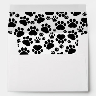 Paw Pattern, Dog Paws, Paw Prints, Black and White Envelope