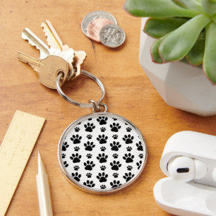Paw Pattern, Dog Paws, Paw Prints, Black and White Key Ring