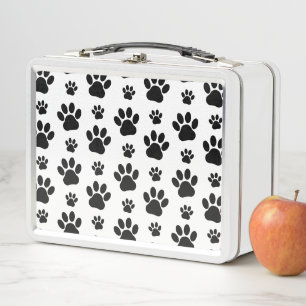 Paw Pattern, Dog Paws, Paw Prints, Black and White Metal Lunch Box