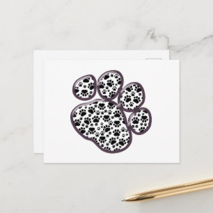 Paw Pattern, Dog Paws, Paw Prints, Black and White Postcard