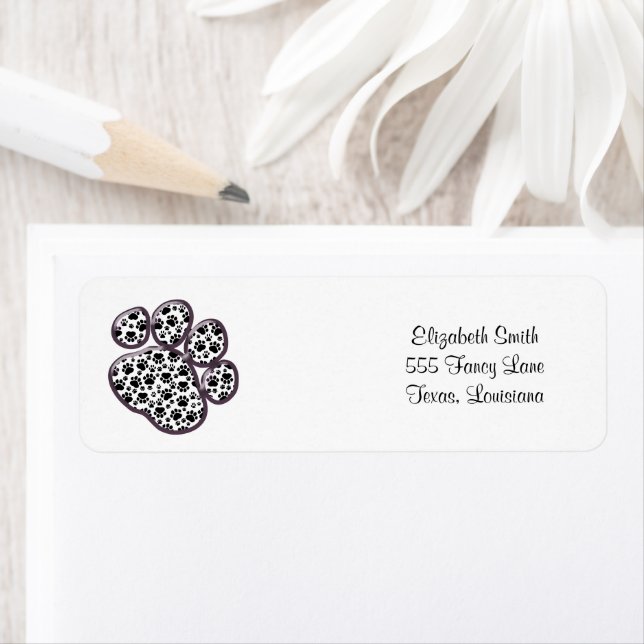 Paw Pattern, Dog Paws, Paw Prints, Black and White Return Address Label (Insitu)