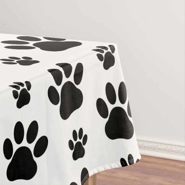 Paw Pattern, Dog Paws, Paw Prints, Black and White Tablecloth (In Situ)
