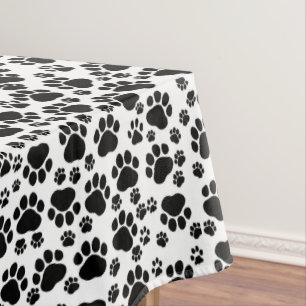 Paw Pattern, Dog Paws, Paw Prints, Black and White Tablecloth