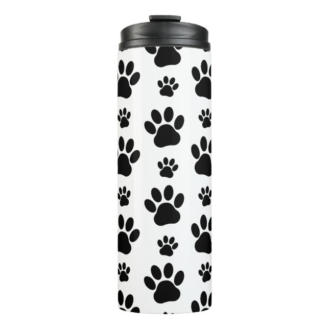 Paw Pattern, Dog Paws, Paw Prints, Black and White Thermal Tumbler (Front)