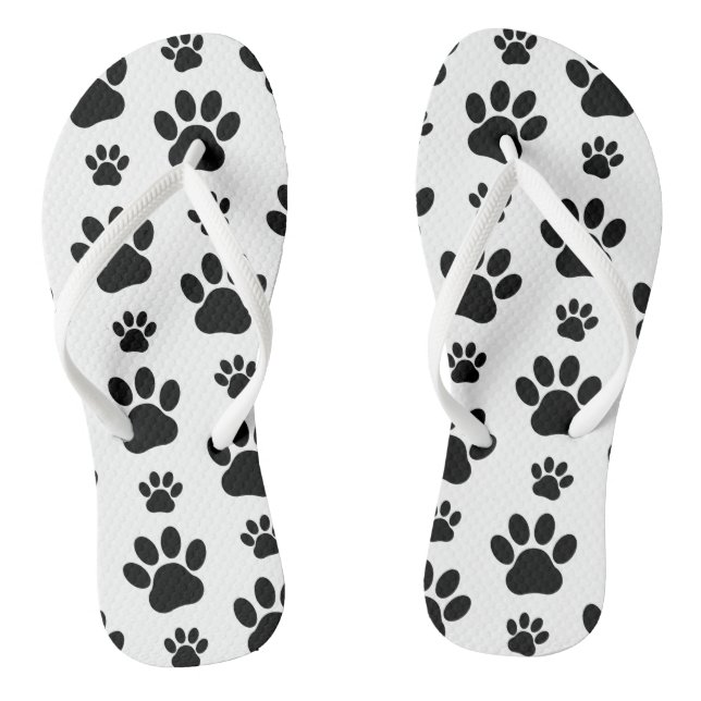 Paw Pattern, Dog Paws, Paw Prints, Black and White Thongs (Footbed)