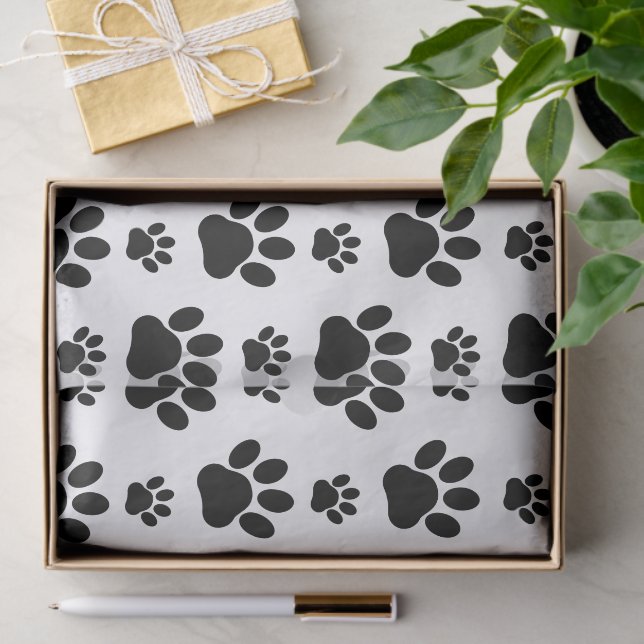 Paw Pattern, Dog Paws, Paw Prints, Black and White Tissue Paper (Gift)