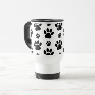 Paw Pattern, Dog Paws, Paw Prints, Black and White Travel Mug
