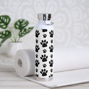 Paw Pattern, Dog Paws, Paw Prints, Black and White Water Bottle