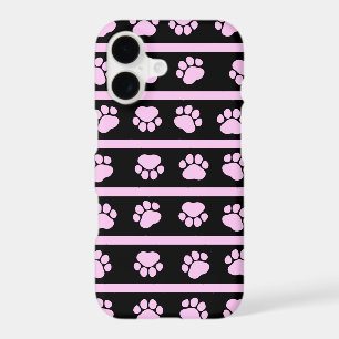Paw Pattern, Dog Paws, Stripes - Pink Black