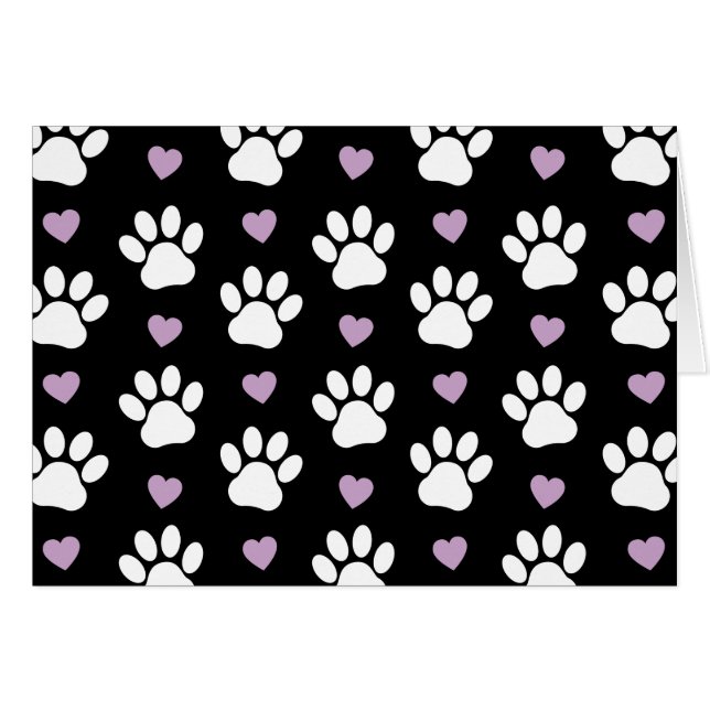 Paw Pattern, Dog Paws, White Paws, Lilac Hearts (Front Horizontal)